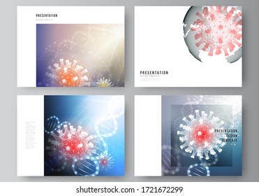 Vector layout of the presentation slides design business templates, multipurpose template for presentation report. 3d medical background of corona virus. Covid 19, coronavirus infection. Virus concept
