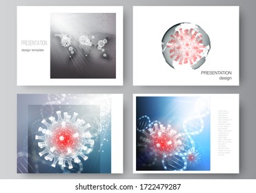 Vector layout of the presentation slides design business templates, multipurpose template for presentation report. 3d medical background of corona virus. Covid 19, coronavirus infection. Virus concept