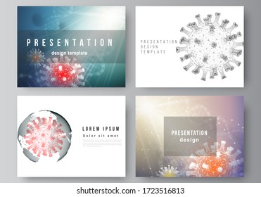 Vector layout of the presentation slides design business templates, multipurpose template for presentation report. 3d medical background of corona virus. Covid 19, coronavirus infection. Virus concept