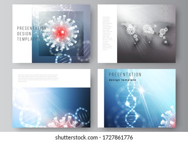 Vector layout of the presentation slides design business templates, multipurpose template for presentation report. 3d medical background of corona virus. Covid 19, coronavirus infection. Virus concept