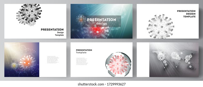 Vector layout of the presentation slides design business templates, multipurpose template for presentation report. 3d medical background of corona virus. Covid 19, coronavirus infection. Virus concept