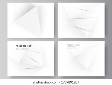 Vector layout of the presentation slides design templates, multipurpose template for presentation brochure, brochure cover. Halftone dotted background with gray dots, abstract gradient background