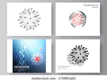 Vector layout of the presentation slides design business templates, multipurpose template for presentation report. 3d medical background of corona virus. Covid 19, coronavirus infection. Virus concept