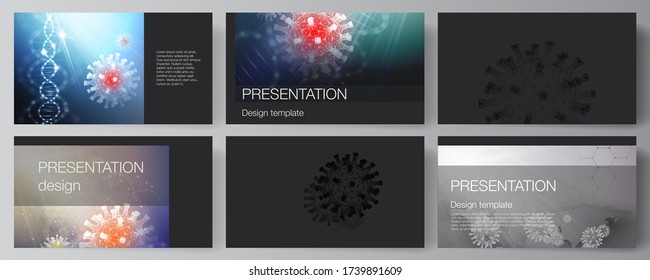 Vector layout of the presentation slides design business templates, multipurpose template for presentation report. 3d medical background of corona virus. Covid 19, coronavirus infection. Virus concept