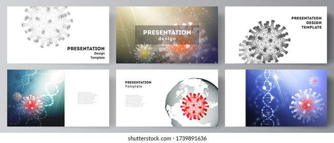 Vector layout of the presentation slides design business templates, multipurpose template for presentation report. 3d medical background of corona virus. Covid 19, coronavirus infection. Virus concept