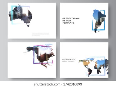 Vector layout of the presentation slides design business templates, multipurpose template for presentation brochure. Design template in the form of world maps and colored frames, insert your photo.