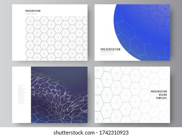 Vector layout of the presentation slides design business templates. Digital technology and big data concept with hexagons, connecting dots and lines, polygonal science medical background.
