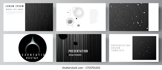 Vector layout of the presentation slides design business templates, multipurpose template for presentation brochure, brochure cover. Tech science future background, space design astronomy concept.