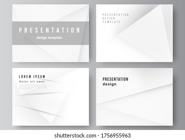 Vector layout of the presentation slides design templates, multipurpose template for presentation brochure, brochure cover. Halftone dotted background with gray dots, abstract gradient background