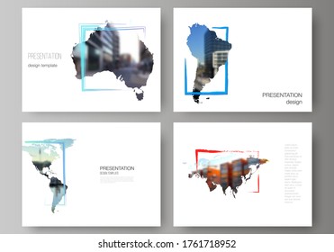 Vector layout of the presentation slides design business templates, multipurpose template for presentation brochure. Design template in the form of world maps and colored frames, insert your photo.