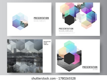 Vector layout of the presentation slides design business templates, multipurpose template with colorful hexagons, geometric shapes, tech background for presentation brochure, brochure cover, report.