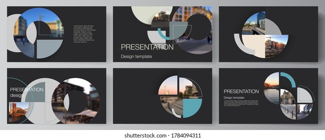 Vektorlayout der Präsentationsfolien Design Business Templates, multifunktionale Vorlage für Präsentationsbroschüren. Hintergrund mit abstrakten Kreisbannern. Vorlage für das Unternehmenskonzept