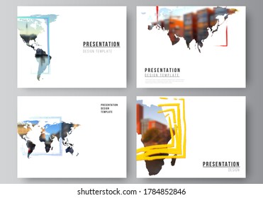 Vector layout of the presentation slides design business templates, multipurpose template for presentation brochure. Design template in the form of world maps and colored frames, insert your photo.