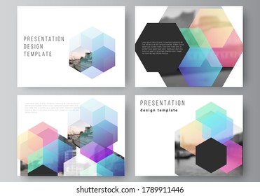 Vector layout of the presentation slides design business templates, multipurpose template with colorful hexagons, geometric shapes, tech background for presentation brochure, brochure cover, report.