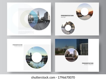 Vector layout of the presentation slides design business templates, multipurpose template for presentation brochure, cover. Background template with rounds, circles for IT, technology. Minimal style.
