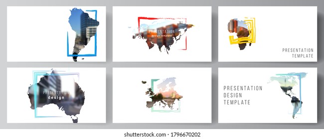 Vector layout of the presentation slides design business templates, multipurpose template for presentation brochure. Design template in the form of world maps and colored frames, insert your photo.