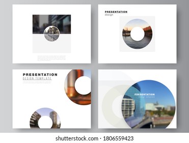 Vector layout of the presentation slides design business templates, multipurpose template for presentation brochure, cover. Background template with rounds, circles for IT, technology. Minimal style.