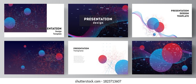 Vector layout of the presentation slides design business template, multipurpose template for presentation brochure. Artificial intelligence, big data visualization. Quantum computer technology concept