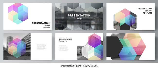 Vector layout of the presentation slides design business templates, multipurpose template with colorful hexagons, geometric shapes, tech background for presentation brochure, brochure cover, report.