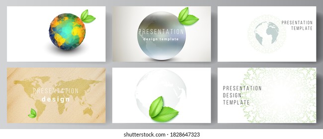 Vector layout of the presentation slides design business templates, multipurpose template for presentation brochure, brochure cover. Save Earth planet concept. Sustainable development global concept.