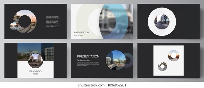 Vector layout of the presentation slides design business templates, multipurpose template for presentation brochure, cover. Background template with rounds, circles for IT, technology. Minimal style.