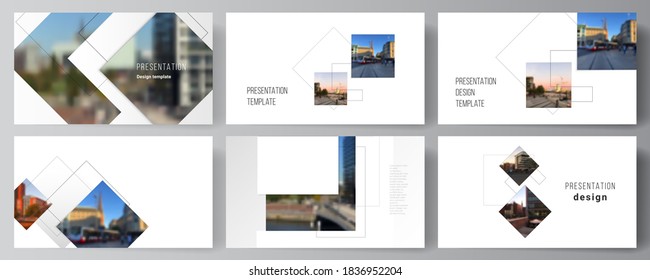 Vector layout of the presentation slides design business templates, multipurpose template with geometric simple shapes, lines and photo place for presentation brochure, brochure cover, business report