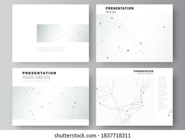 Vector layout of presentation slides design business templates, template for presentation brochure, brochure cover, report. Gray technology background with connecting lines and dots. Network concept.