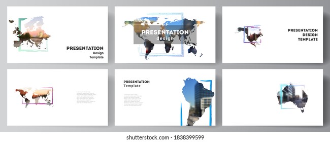 Vector layout of the presentation slides design business templates, multipurpose template for presentation brochure. Design template in the form of world maps and colored frames, insert your photo.