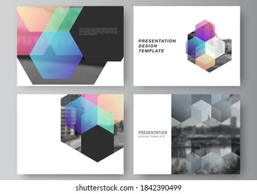 Vector layout of the presentation slides design business templates, multipurpose template with colorful hexagons, geometric shapes, tech background for presentation brochure, brochure cover, report.