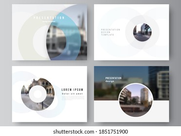 Vector layout of the presentation slides design business templates, multipurpose template for presentation brochure, cover. Background template with rounds, circles for IT, technology. Minimal style.