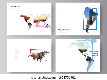 Vector layout of the presentation slides design business templates, multipurpose template for presentation brochure. Design template in the form of world maps and colored frames, insert your photo.