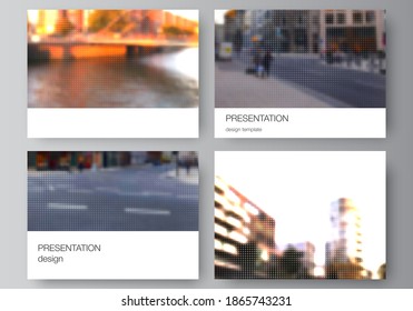 Vector layout of the presentation slides design business templates, multipurpose template for presentation brochure, brochure cover. Halftone effect decoration with dots. Dotted pattern decoration.