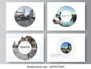 Vector layout of the presentation slides design business templates, multipurpose template for presentation brochure, cover. Background template with rounds, circles for IT, technology. Minimal style.