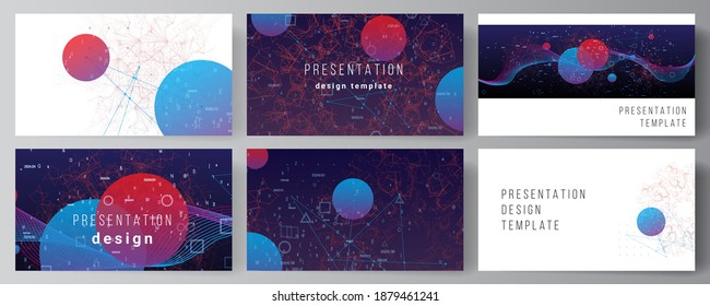 Vector layout of the presentation slides design business template, multipurpose template for presentation brochure. Artificial intelligence, big data visualization. Quantum computer technology concept