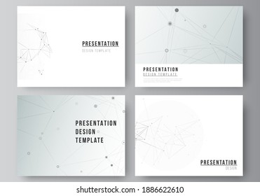 Vector layout of presentation slides design business templates, template for presentation brochure, brochure cover, report. Gray technology background with connecting lines and dots. Network concept.
