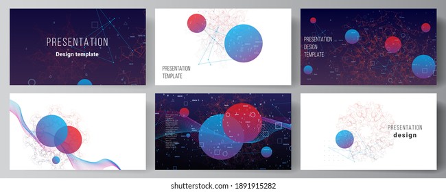 Vector layout of the presentation slides design business template, multipurpose template for presentation brochure. Artificial intelligence, big data visualization. Quantum computer technology concept