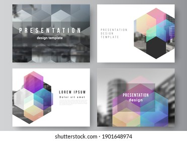 Vector layout of the presentation slides design business templates, multipurpose template with colorful hexagons, geometric shapes, tech background for presentation brochure, brochure cover, report.