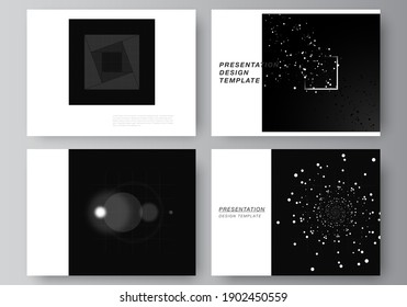 Vector layout of the presentation slides design templates for presentation brochure, brochure cover. Black color technology background. Digital visualization of science, medicine, technology concept.
