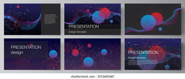 Diseño vectorial de la plantilla de negocio de diseño de diapositivas de presentación, plantilla multipropósito para el folleto de presentación. Inteligencia artificial, visualización de grandes datos. Concepto de tecnología informática cuántica