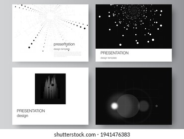 Vector layout of the presentation slides design templates for presentation brochure, brochure cover. Black color technology background. Digital visualization of science, medicine, technology concept.