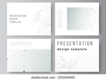 Diseño vectorial de las diapositivas de presentación diseño plantillas de negocio, folleto de plantilla para presentación, portada de folleto, informe. Fondo de tecnología gris con líneas de conexión y puntos. Concepto de red.