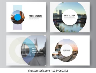 Vector layout of the presentation slides design business templates, multipurpose template for presentation brochure, cover. Background template with rounds, circles for IT, technology. Minimal style.