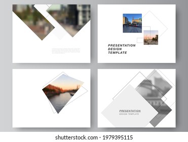 Vector layout of the presentation slides design business templates, multipurpose template with geometric simple shapes, lines and photo place for presentation brochure, brochure cover, business report