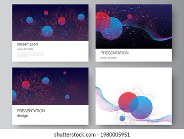Vector layout of the presentation slides design business template, multipurpose template for presentation brochure. Artificial intelligence, big data visualization. Quantum computer technology concept