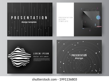 Vector layout of the presentation slides design business templates, multipurpose template for presentation brochure, brochure cover. Tech science future background, space design astronomy concept.