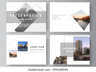Vector layout of the presentation slides design business templates, multipurpose template with geometric simple shapes, lines and photo place for presentation brochure, brochure cover, business report