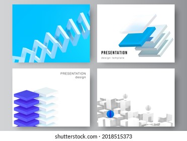 Diseño vectorial de las plantillas de diseño de diapositivas de presentación, folleto de plantilla para presentación, portada de folleto, informe comercial. 3d composición vectorial de representación con formas geométricas en movimiento.