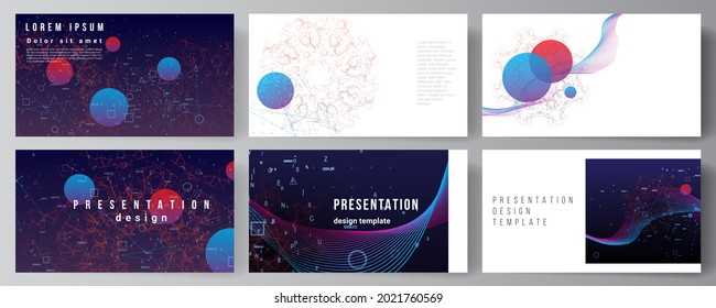 Vector layout of the presentation slides design business template, multipurpose template for presentation brochure. Artificial intelligence, big data visualization. Quantum computer technology concept