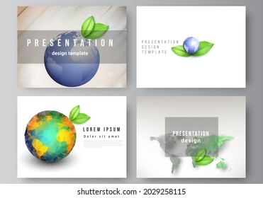 Vector layout of the presentation slides design business templates, multipurpose template for presentation brochure, brochure cover. Save Earth planet concept. Sustainable development global concept.