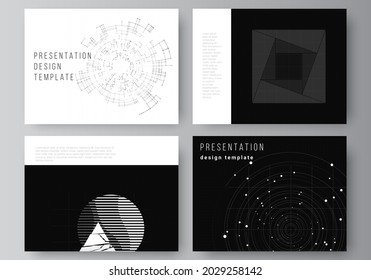 Vector layout of the presentation slides design templates for presentation brochure, brochure cover. Black color technology background. Digital visualization of science, medicine, technology concept.